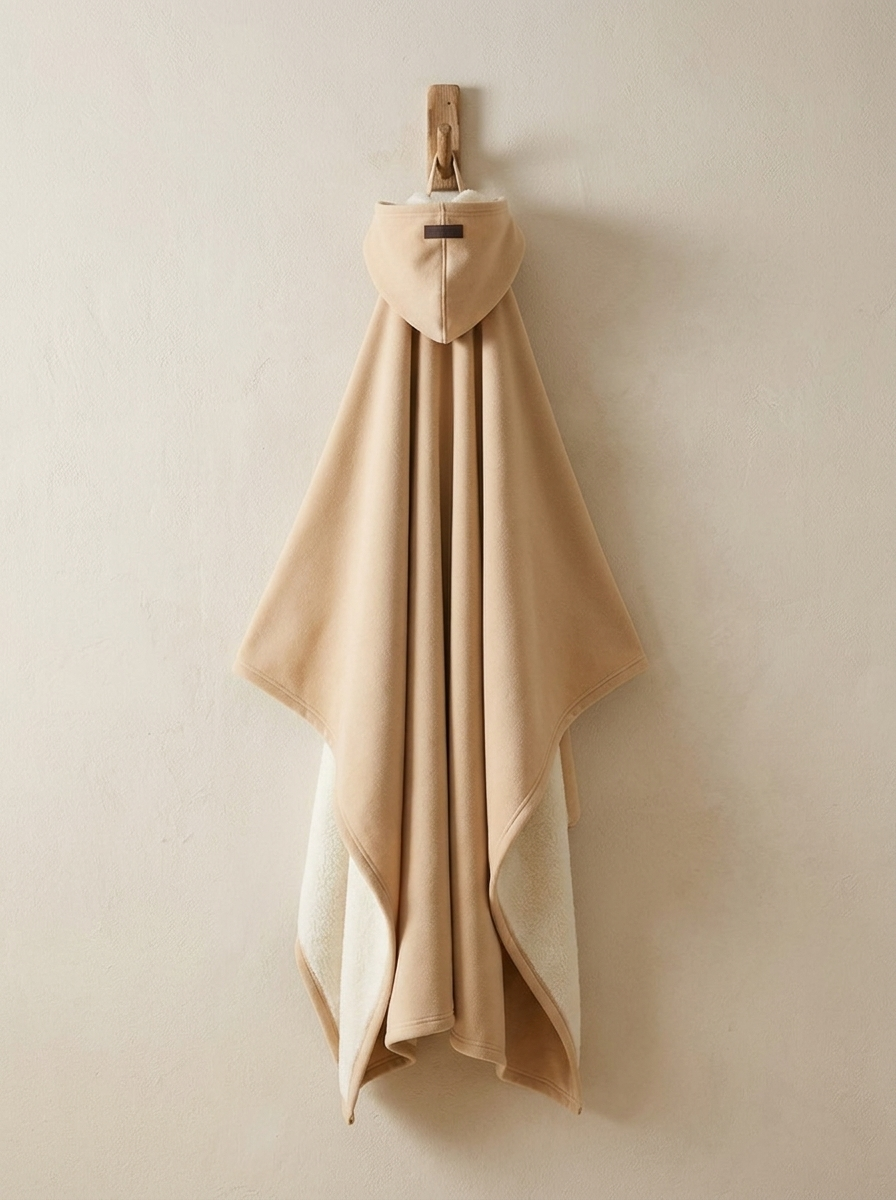 Enfold in Linen, corner folded to show the faux fur interior