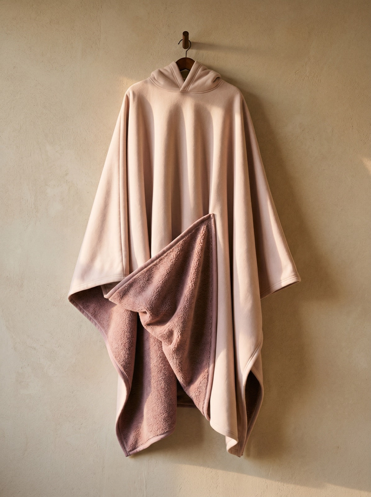 Enfold in Rose, corner folded to show the faux fur interior