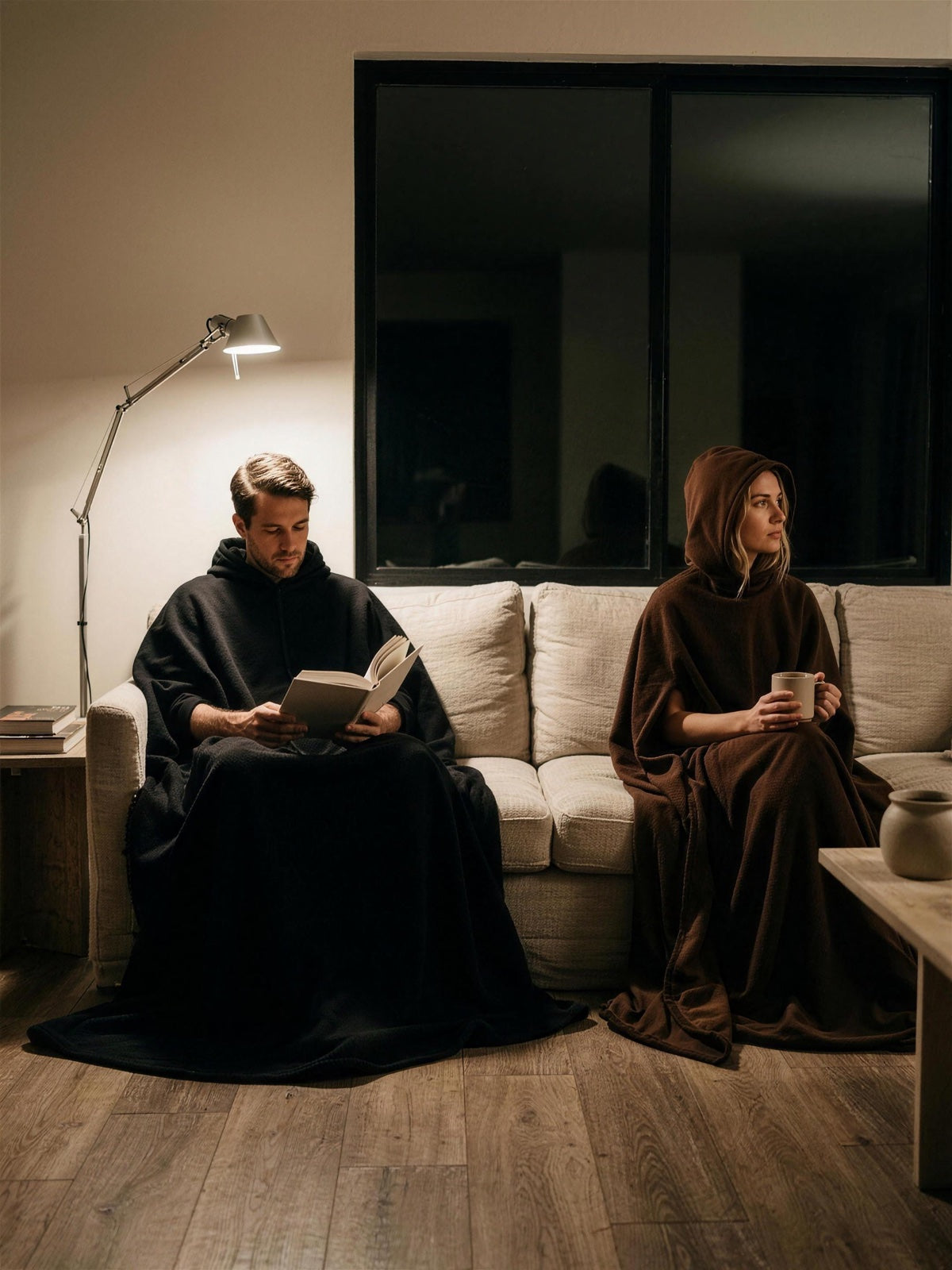 A couple relaxing wrapped in Enfold