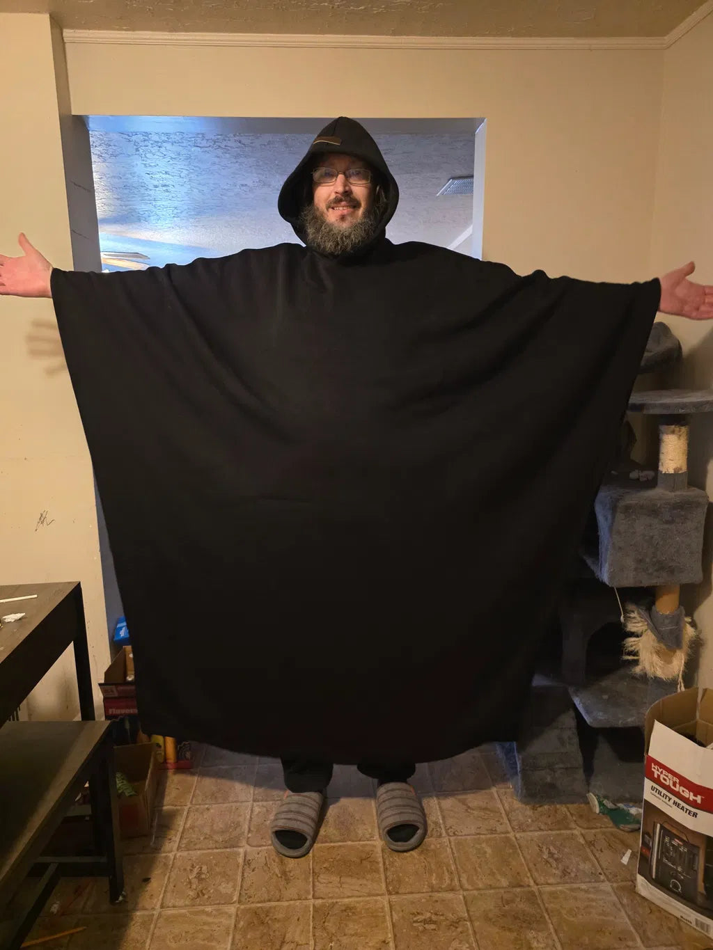 A Solenne customer wearing Enfold at home