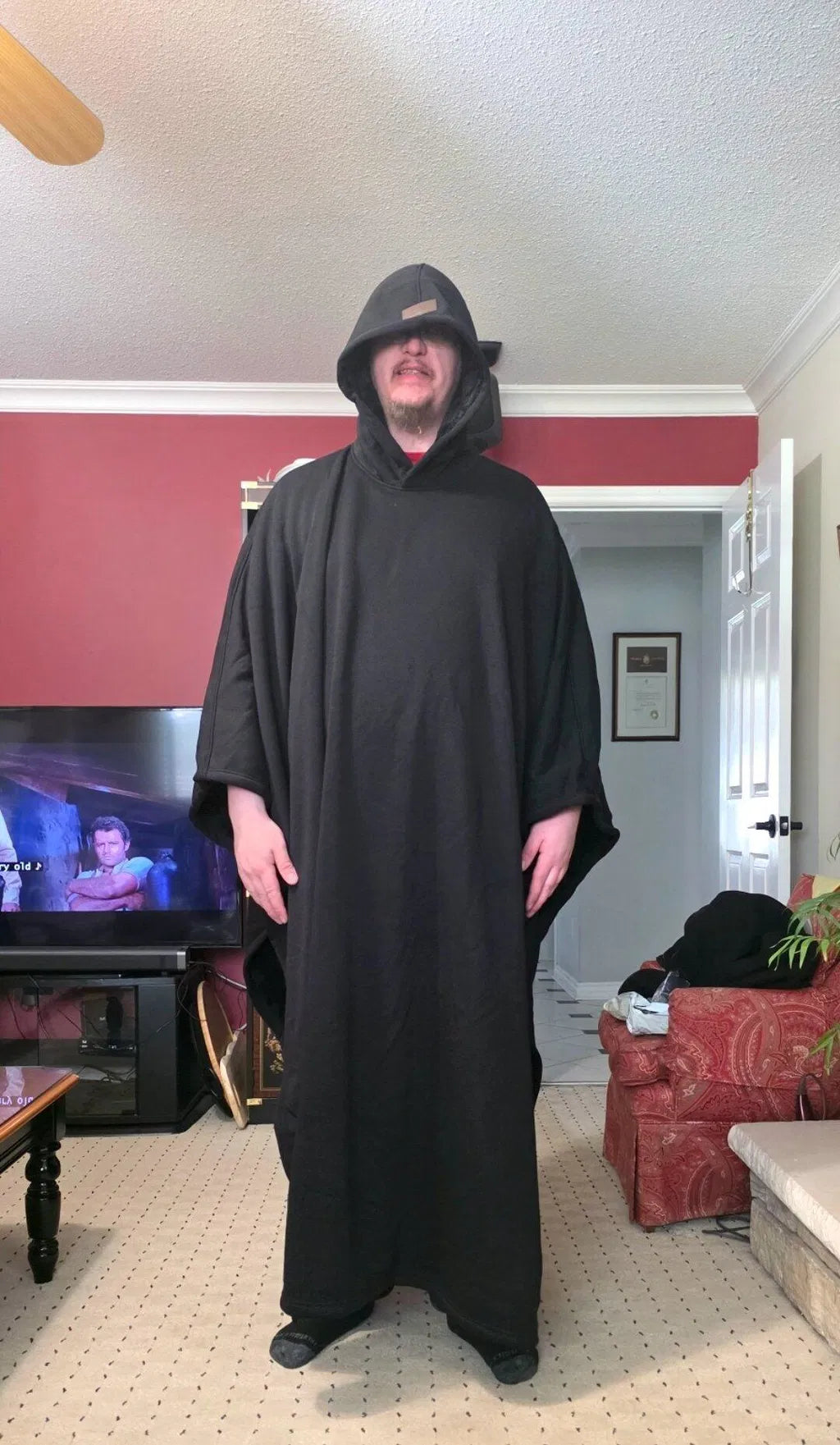 A Solenne customer wearing Enfold at home