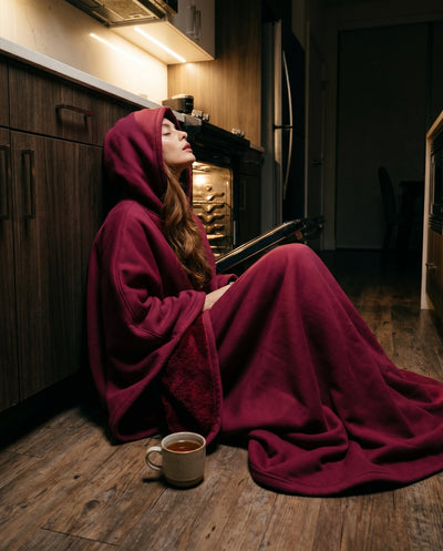 Enfold in wine, worn sitting on the floor